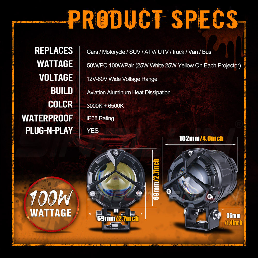 Đèn Pha LED Sương Mù 50W Ánh Sáng Trắng / Vàng Dành Cho Xe Hơi / Xe Máy DIY