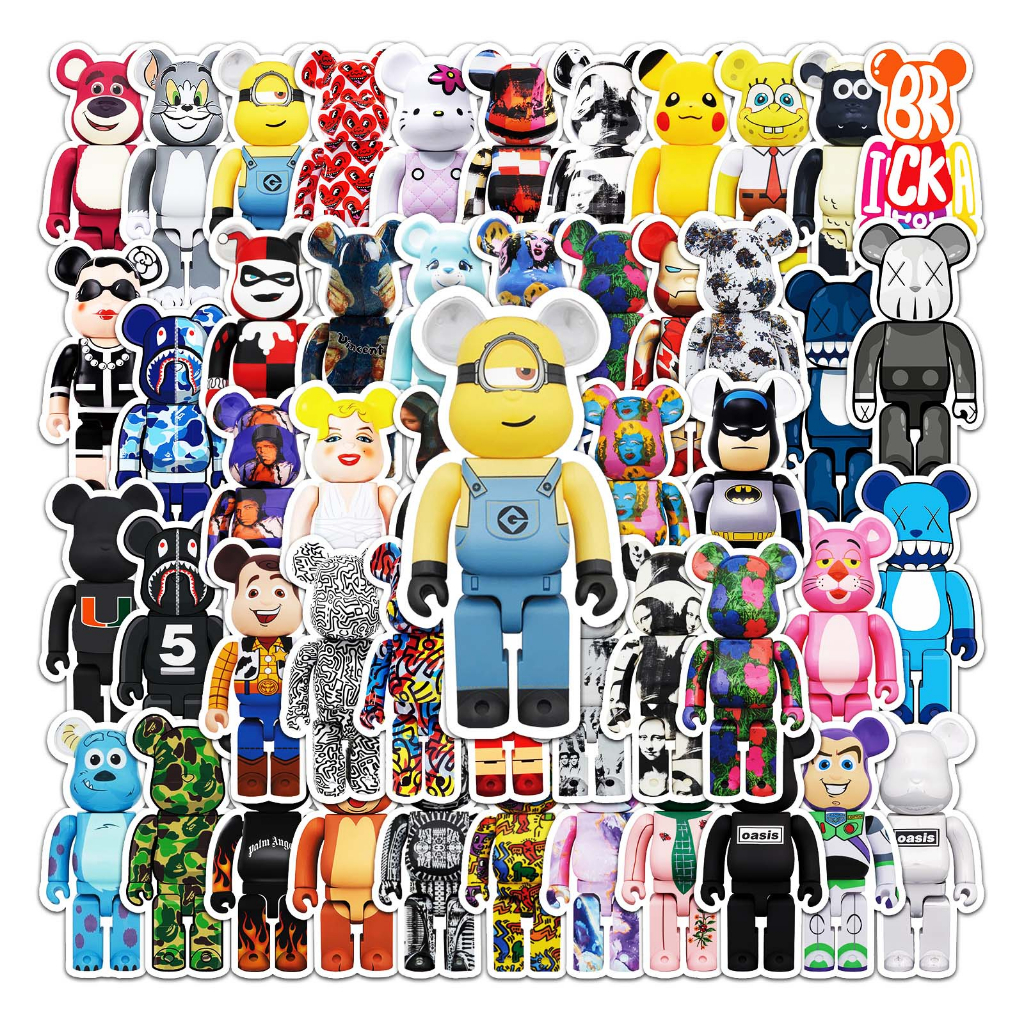 Bộ 50 Miếng Dán Trang Trí Xe Hơi / Mô Tô Hình Bearbrick Vui Nhộn Chống Thấm Nước DIY