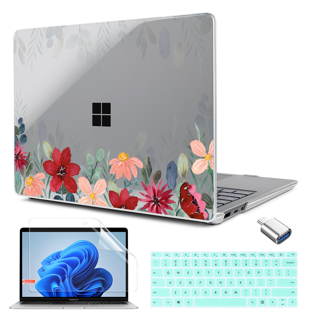 Ốp Bảo Vệ Máy Tính Bảng Họa Tiết Hoa Cho Microsoft Surface Laptop 5 4 3 13.5 / 15inch Kèm Kim Loại / Alcantara Palm Go 1 / 2 12.4 "2022 2021 2020 2019