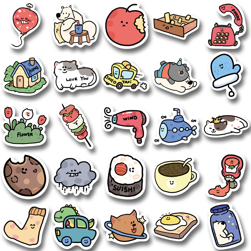 Set 50 / 100 sticker Dán Laptop / Mũ Bảo Hiểm / Mũ Bảo Hiểm Chống Thấm Nước Hình Động Vật Hoạt Hình Dễ