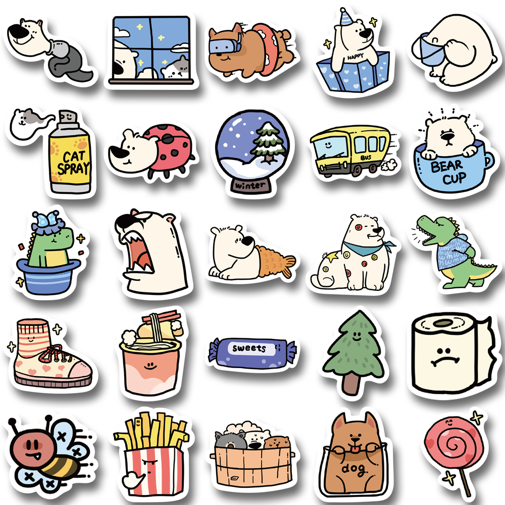 Set 50 / 100 sticker Dán Laptop / Mũ Bảo Hiểm / Mũ Bảo Hiểm Chống Thấm Nước Hình Động Vật Hoạt Hình Dễ