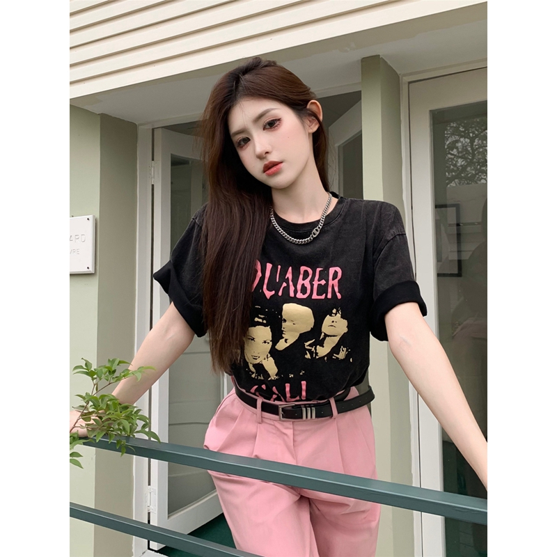 QKOOLE   Áo Thun Ngắn Tay In Họa Tiết vintage Phong Cách Mới Cho Nữ