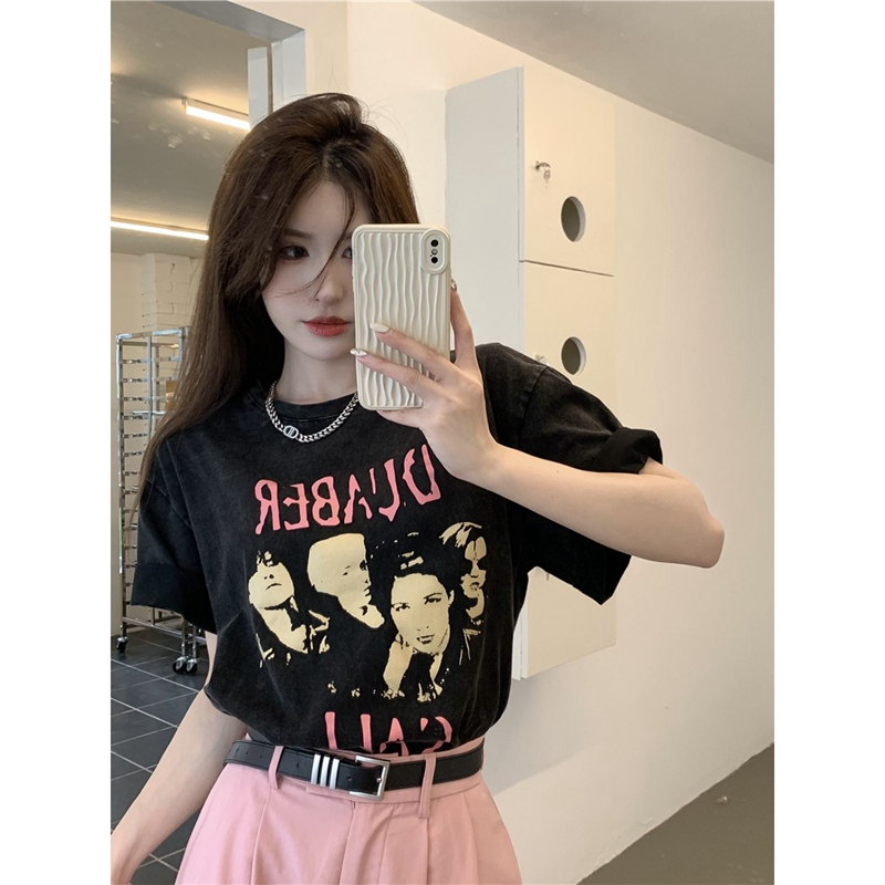 QKOOLE   Áo Thun Ngắn Tay In Họa Tiết vintage Phong Cách Mới Cho Nữ