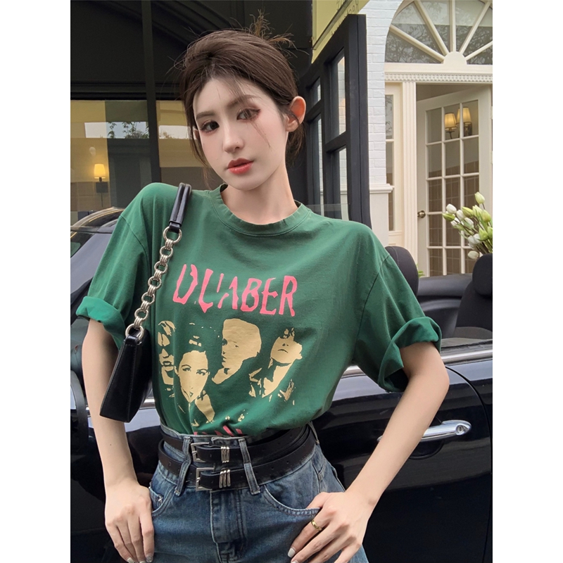 QKOOLE   Áo Thun Ngắn Tay In Họa Tiết vintage Phong Cách Mới Cho Nữ