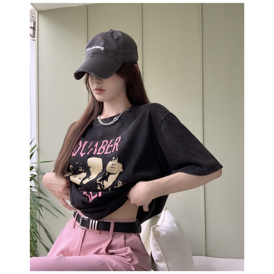 QKOOLE   Áo Thun Ngắn Tay In Họa Tiết vintage Phong Cách Mới Cho Nữ