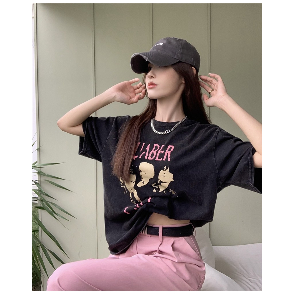 QKOOLE   Áo Thun Ngắn Tay In Họa Tiết vintage Phong Cách Mới Cho Nữ