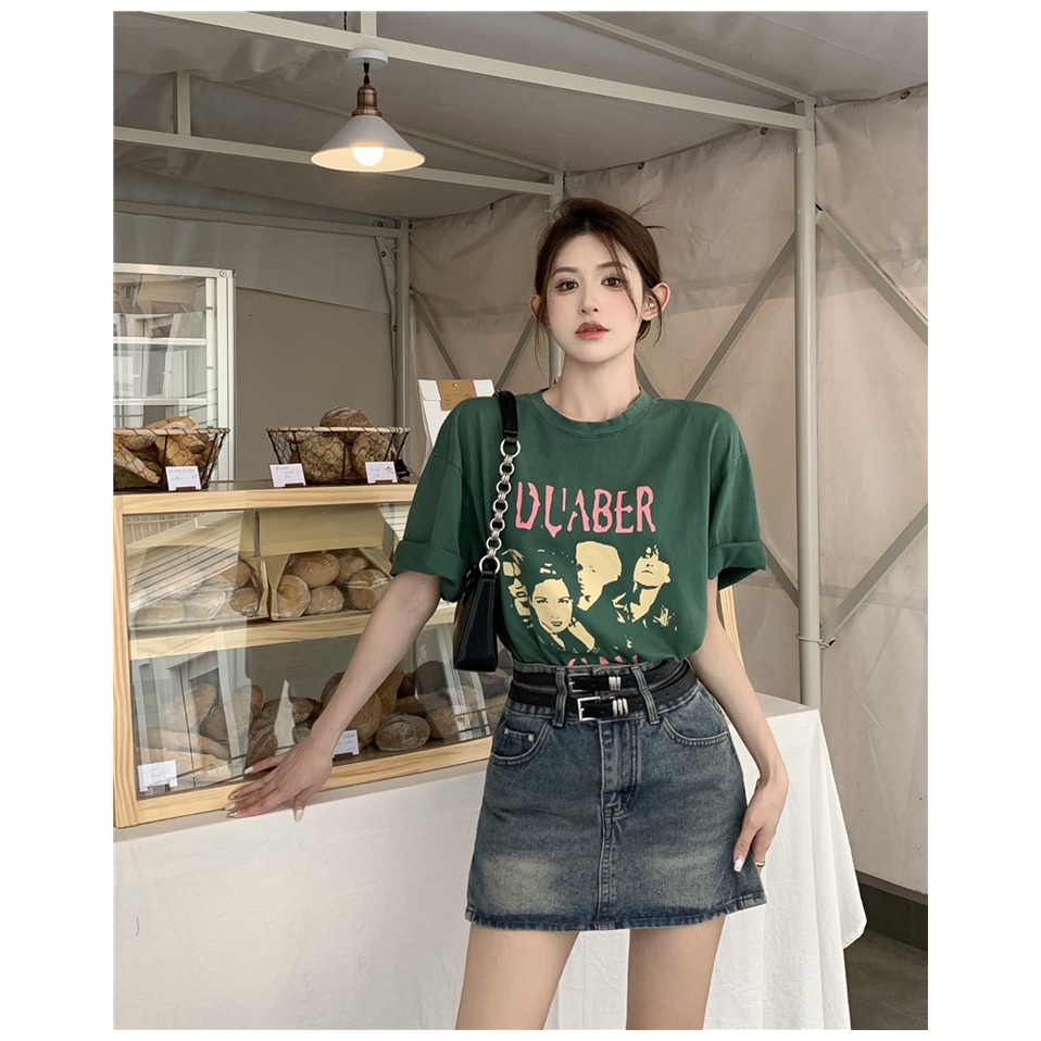 QKOOLE   Áo Thun Ngắn Tay In Họa Tiết vintage Phong Cách Mới Cho Nữ