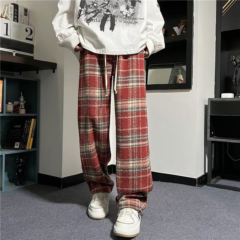 Quần Dài Ống Đứng Họa Tiết Sọc Caro Phong Cách Nhật Bản Thời Trang Xuân Thu Cho Cặp Đôi Size M-3XL