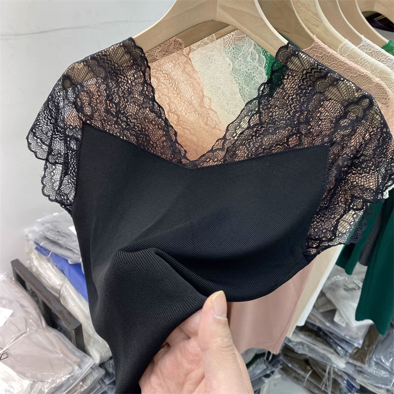 Áo Tank Top Dệt Kim Sát Nách Phối Ren Thời Trang Hàn Quốc Cho Nữ