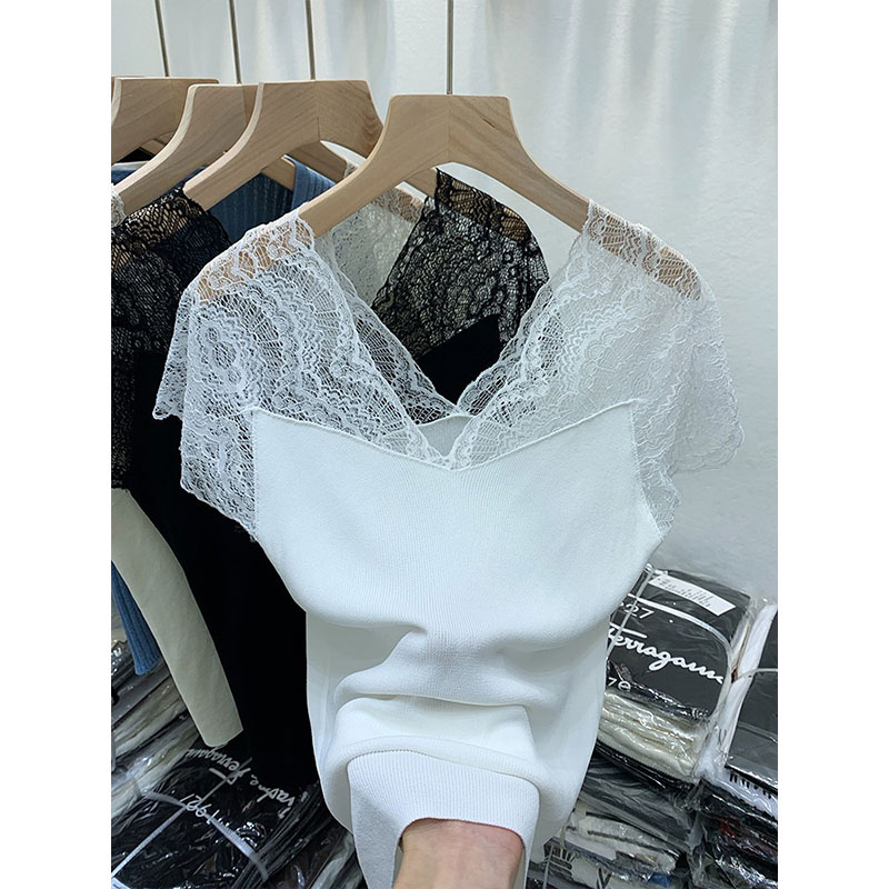 Áo Tank Top Dệt Kim Sát Nách Phối Ren Thời Trang Hàn Quốc Cho Nữ