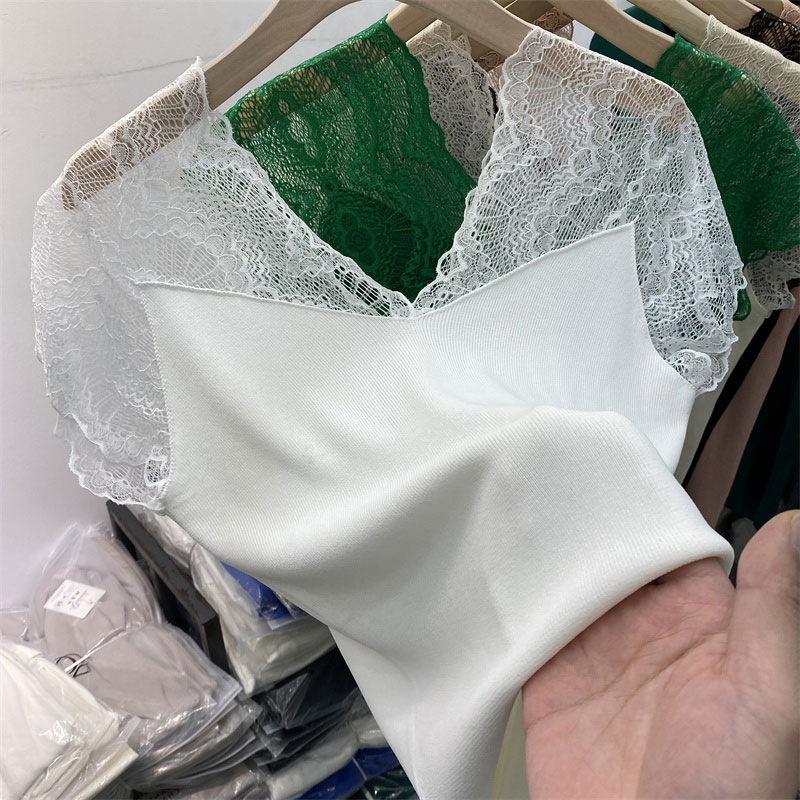 Áo Tank Top Dệt Kim Sát Nách Phối Ren Thời Trang Hàn Quốc Cho Nữ