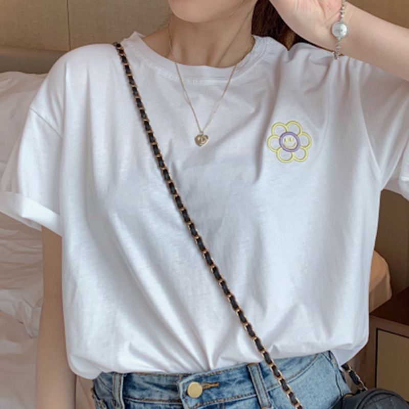 Áo Thun Ngắn Tay Thêu Họa Tiết Đơn Giản Thời Trang Mùa Hè Mới Cho Nữ