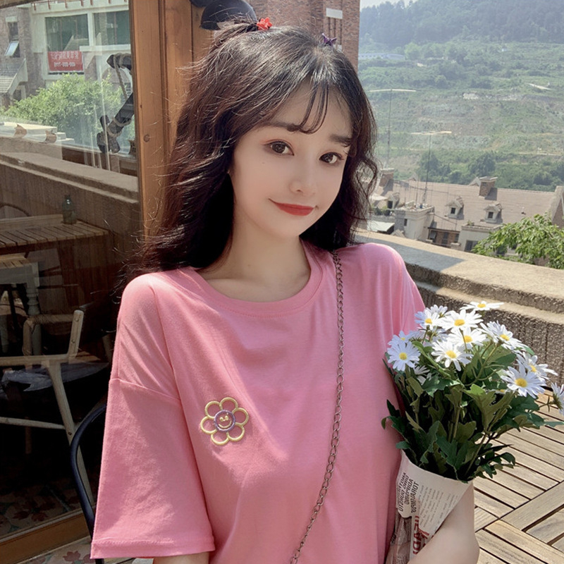 Áo Thun Ngắn Tay Thêu Họa Tiết Đơn Giản Thời Trang Mùa Hè Mới Cho Nữ