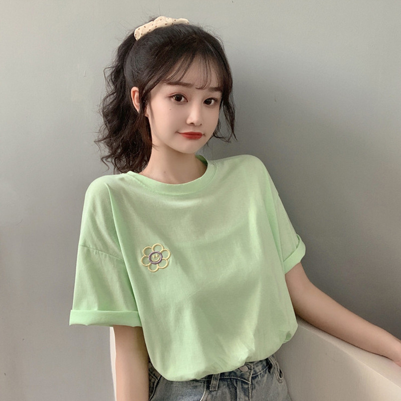Áo Thun Ngắn Tay Thêu Họa Tiết Đơn Giản Thời Trang Mùa Hè Mới Cho Nữ