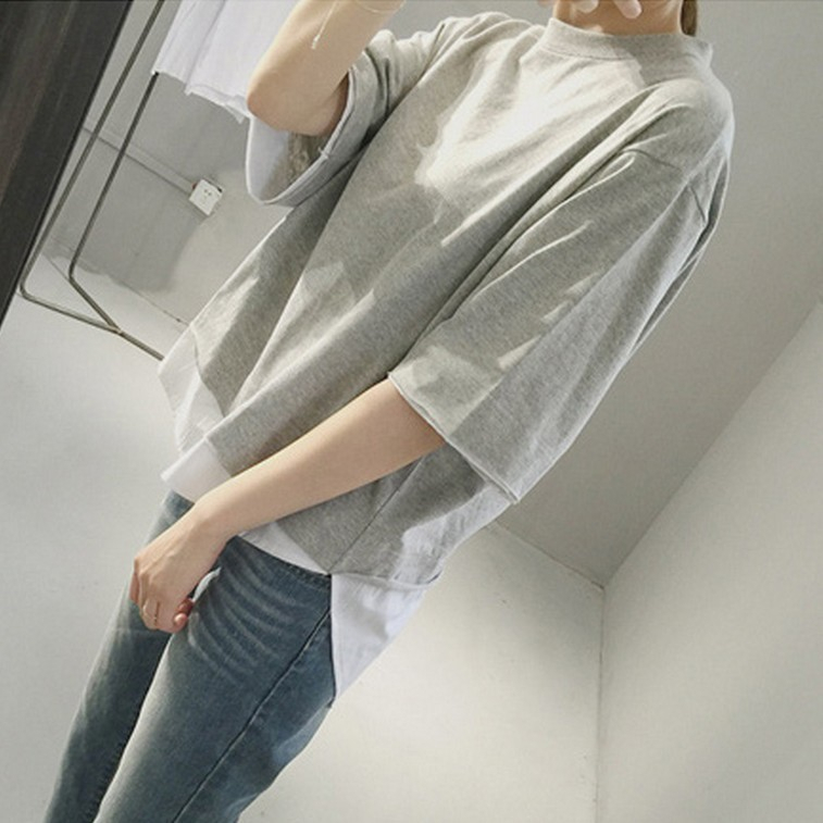 Áo Thun Tay Ngắn Giả Hai Lớp Dáng Rộng Thời Trang Mùa Hè Phong Cách Hàn Quốc Cho Nữ