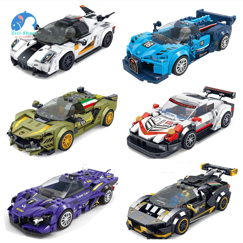 Bộ Đồ Chơi Lắp Ráp Mô Hình Xe Đua Siêu Tốc Cho Bé nhiều chi tiết phát triển tư duy lamborghini Ferrari Lamborghini Porsche Bugatti