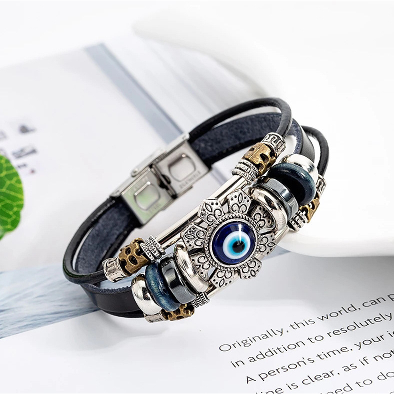 Vòng Tay Da Nhiều Lớp Đính Đá Ngọc Lam Phong Cách Vintage