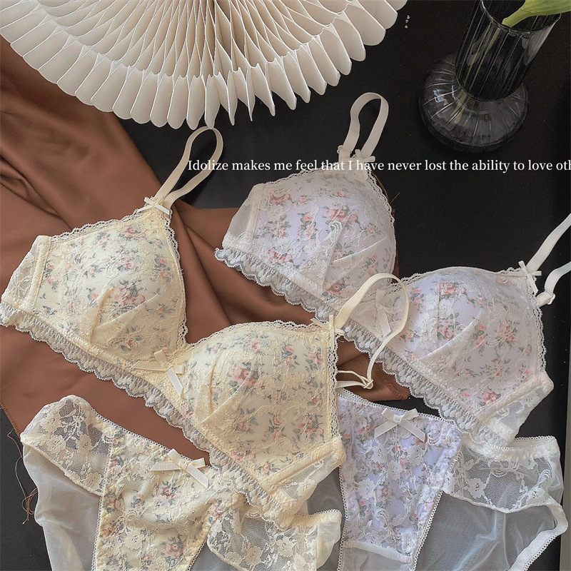 Set Áo Lót Nâng Ngực & Quần Lót Nữ Họa Tiết Ren Hoa Thoải Mái