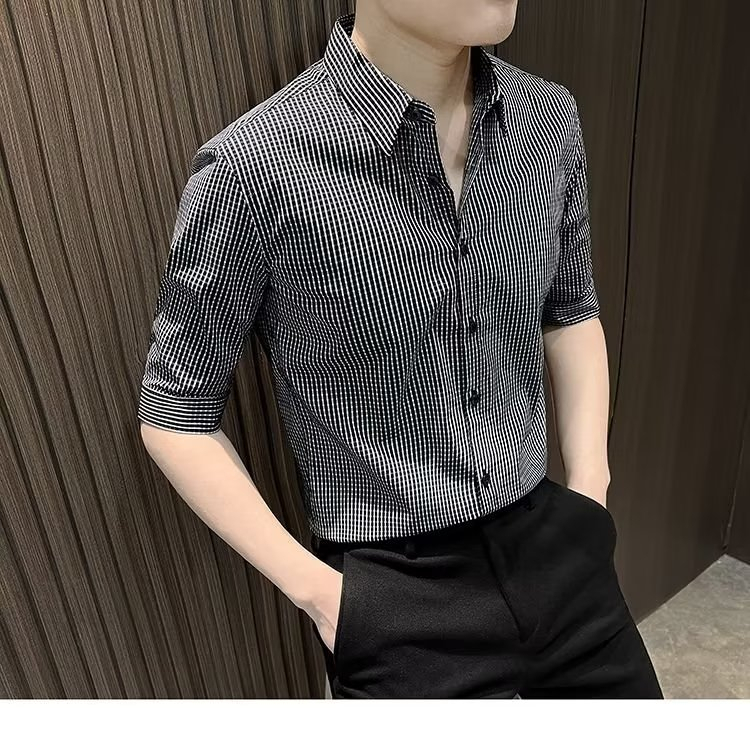 Áo Sơ Mi Nam Ca Rô Dài Tay Cổ Bẻ Thời Trang Hàn Mới 2023