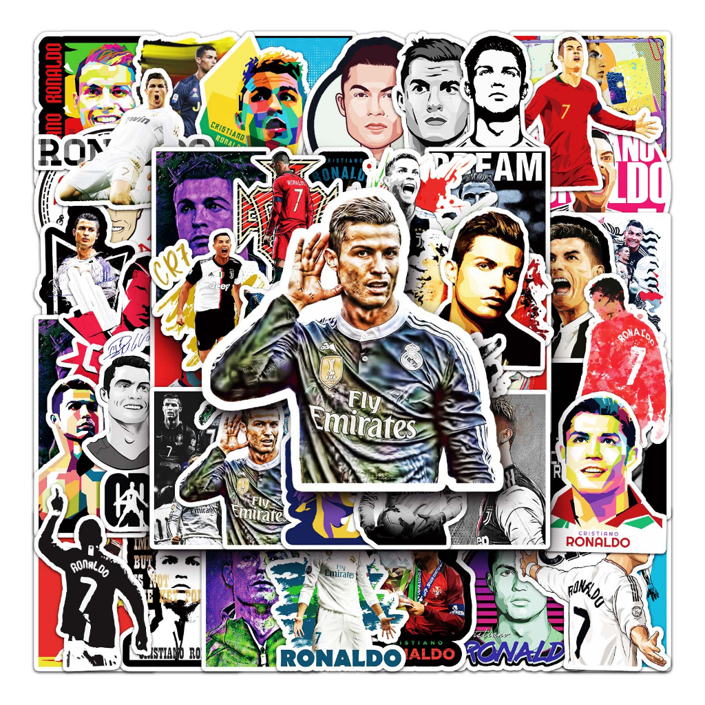 Bộ 50 Miếng Dán Trang Trí Xe Hơi / Mô Tô Hình Cristiano Ronaldo Độc Đáo Chống Thấm Nước DIY