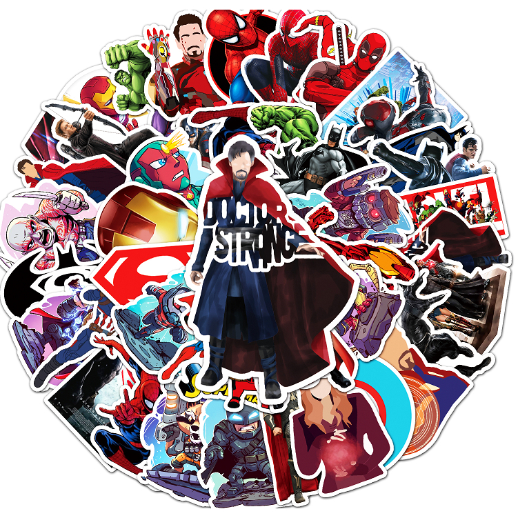Bộ 50 Miếng Dán Trang Trí Xe Hơi Chống Thấm Nước Hình Siêu Anh Hùng Marvel