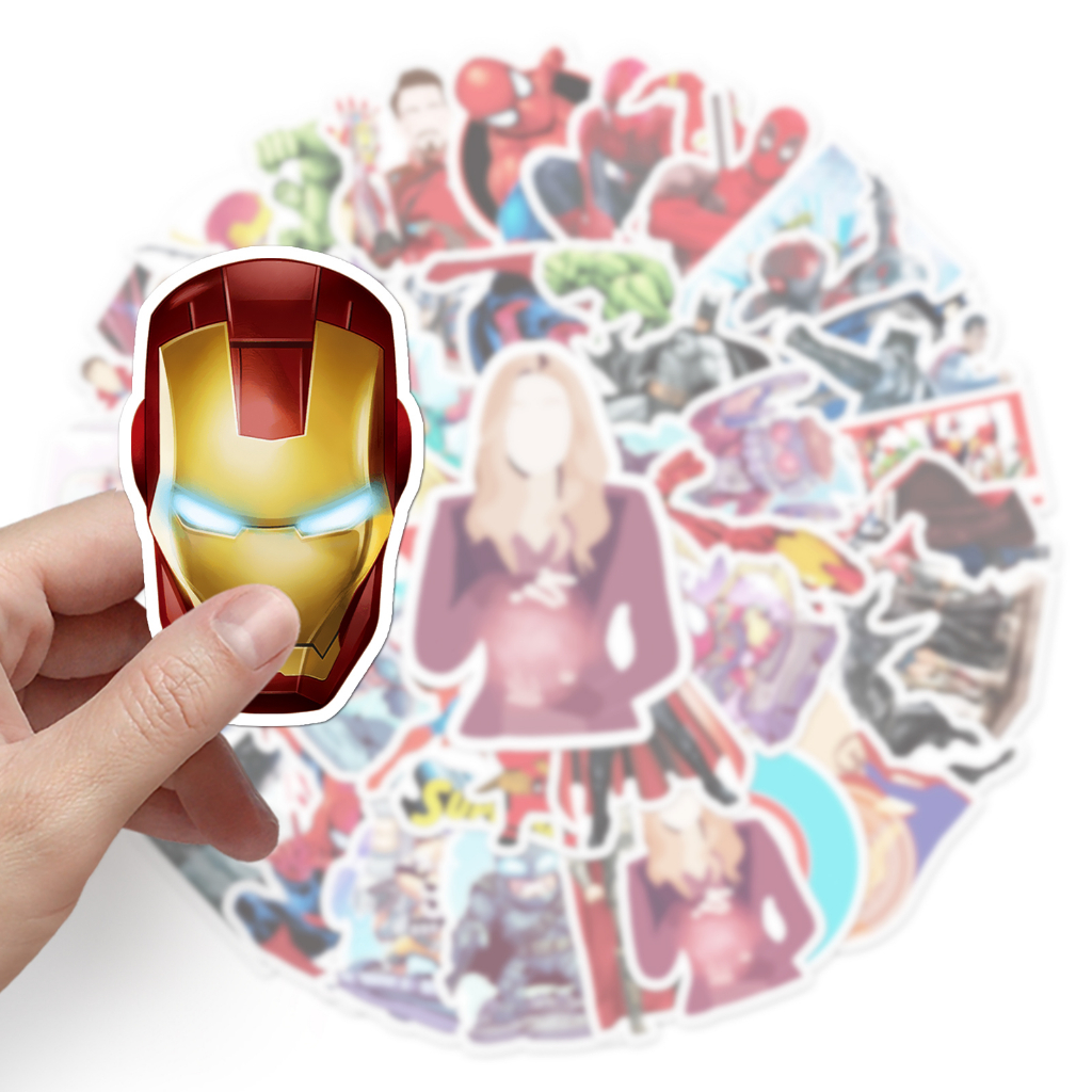 Bộ 50 Miếng Dán Trang Trí Xe Hơi Chống Thấm Nước Hình Siêu Anh Hùng Marvel