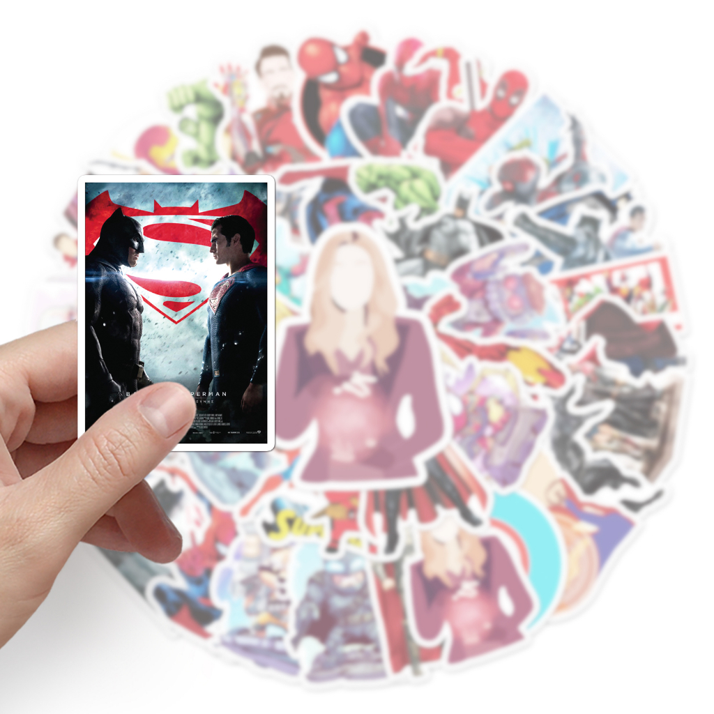 Bộ 50 Miếng Dán Trang Trí Xe Hơi Chống Thấm Nước Hình Siêu Anh Hùng Marvel