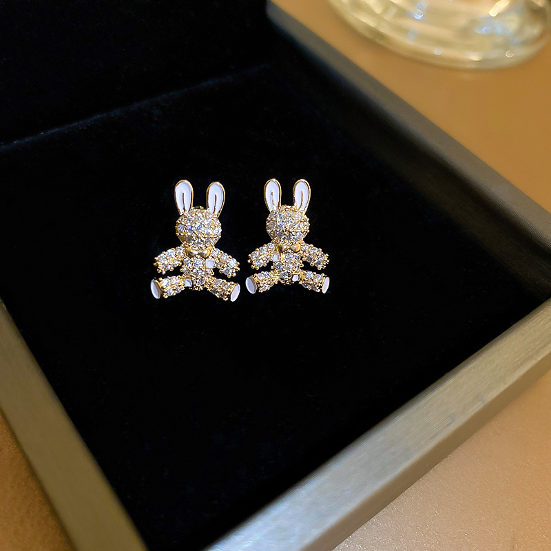 Bông Tai Hình Thỏ Đính Đá Zircon Lấp Lánh Thời Trang Cho Nữ