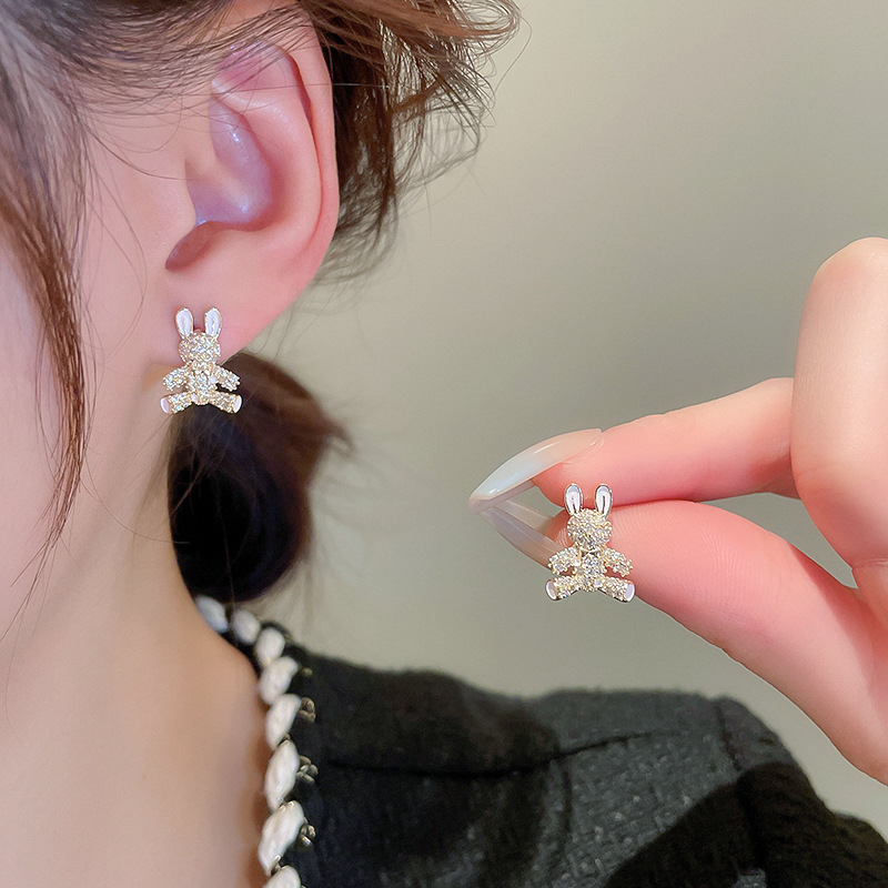 Bông Tai Hình Thỏ Đính Đá Zircon Lấp Lánh Thời Trang Cho Nữ
