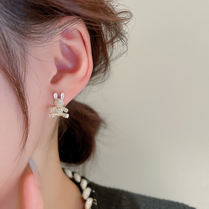 Bông Tai Hình Thỏ Đính Đá Zircon Lấp Lánh Thời Trang Cho Nữ