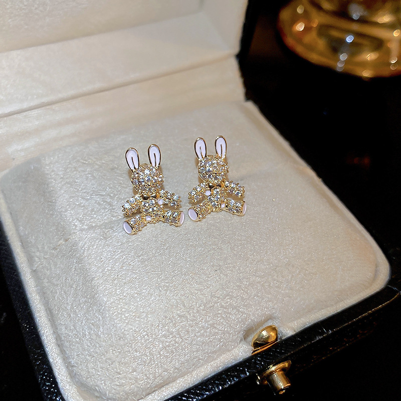 Bông Tai Hình Thỏ Đính Đá Zircon Lấp Lánh Thời Trang Cho Nữ