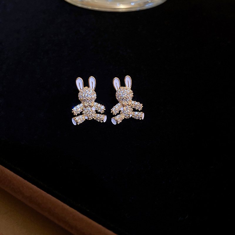 Bông Tai Hình Thỏ Đính Đá Zircon Lấp Lánh Thời Trang Cho Nữ