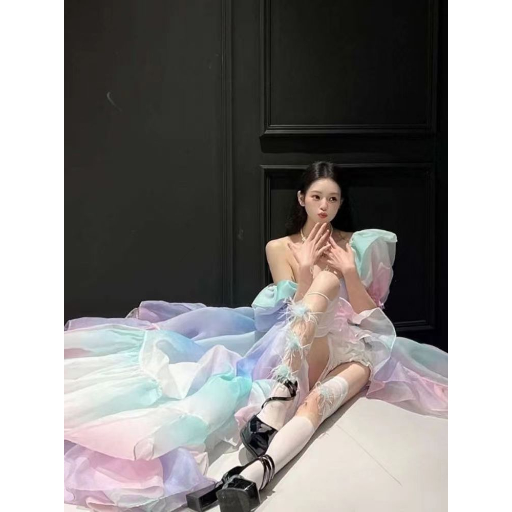 Váy công chúa Selkie Đầm Công Chúa In Họa Tiết Cầu Vồng Màu Hồng Dành Cho Nữ