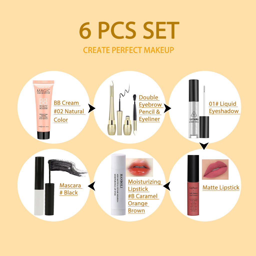 Set 6 Son Môi + Son Kem + Kem Bb + Phấn Mắt Dạng Lỏng + Mascara 2 Trong 1 LAMUSELAND