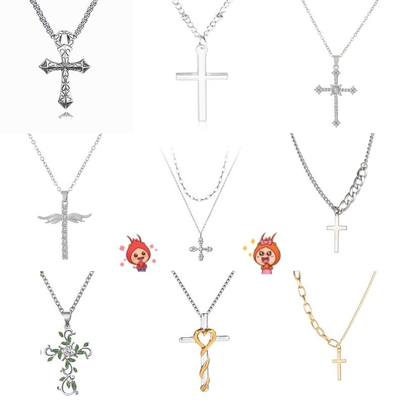 Vòng Cổ Mặt Chữ Thập Đính Đá Zircon Lấp Lánh Phong Cách Punk Hip Hop Thời Trang Cho Nữ