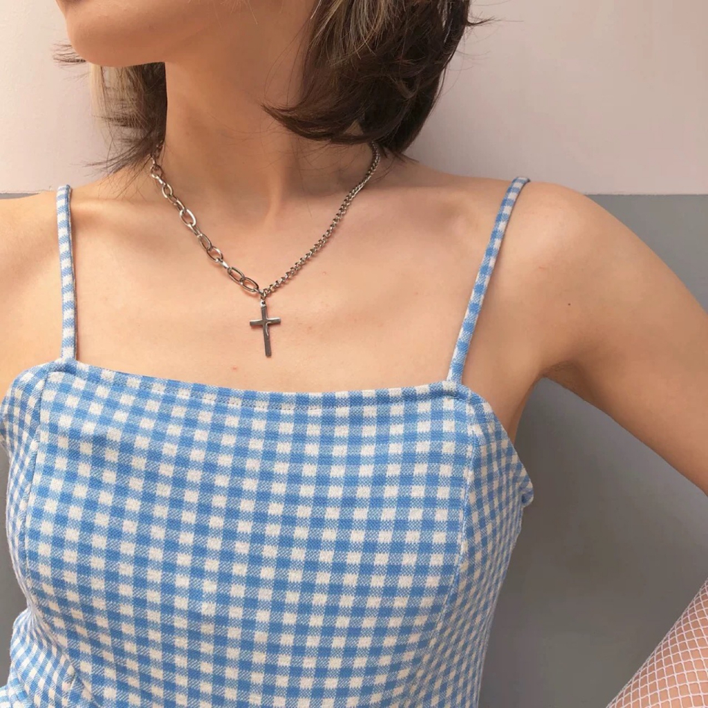 Vòng Cổ Mặt Chữ Thập Đính Đá Zircon Lấp Lánh Phong Cách Punk Hip Hop Thời Trang Cho Nữ