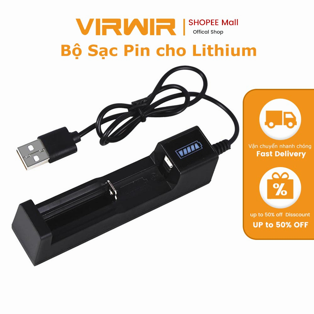 VIRWIR Bộ sạc pin cho Lithium 18650 26650 14500 3.7V / 4.2V USB đa năng tiện dụng