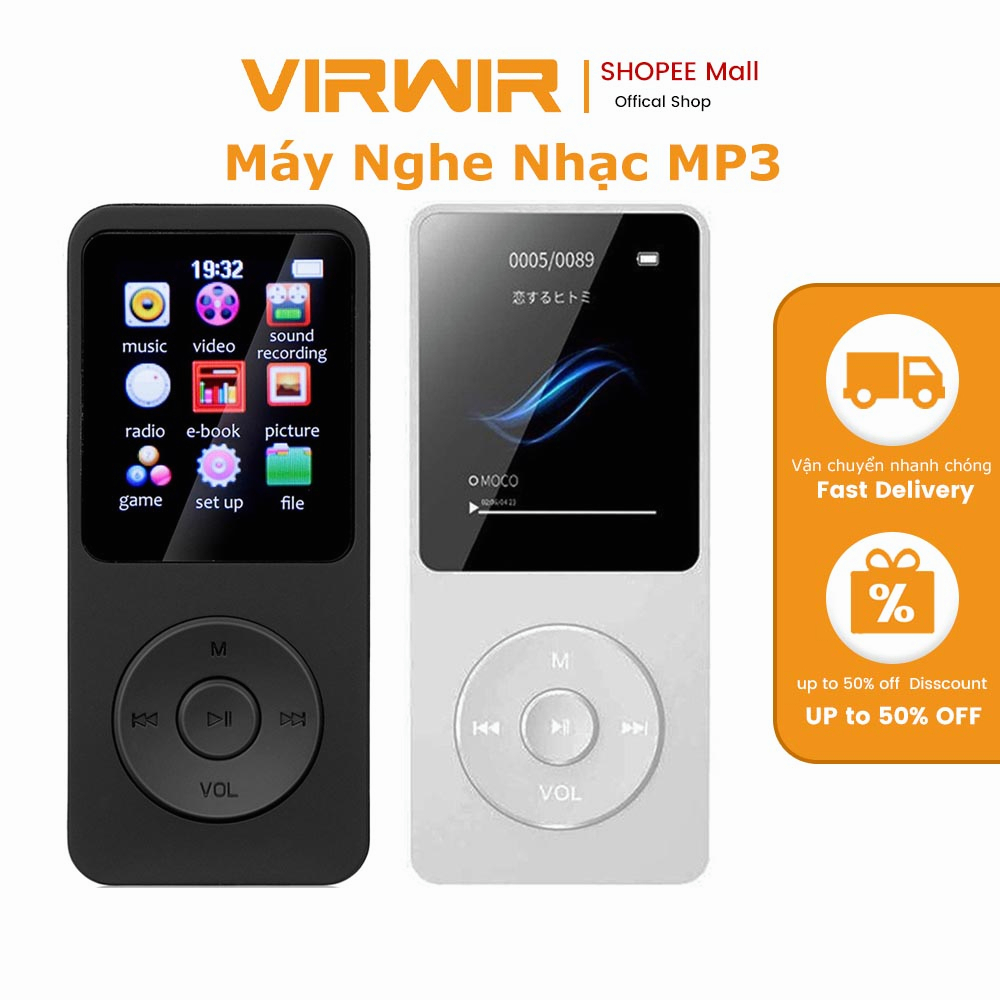 Máy nghe nhạc MP3 VIRWIR cỡ mini kết nối Bluetooth thích hợp cho học sinh/ E-book FM Radio