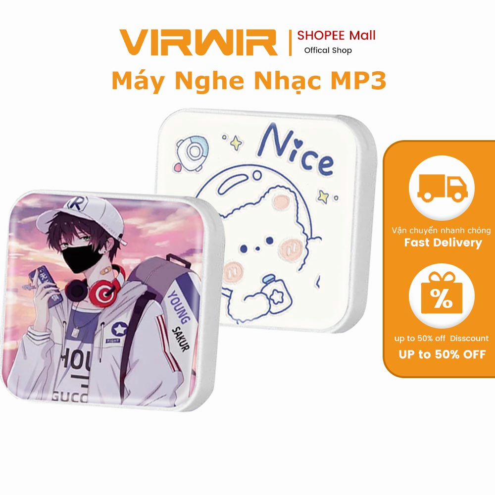 Máy nghe nhạc VIRWIR định dạng Mp3 hỗ trợ thẻ nhớ 16GB kiểu dáng nhỏ thời trang kèm cáp chuyên dụng