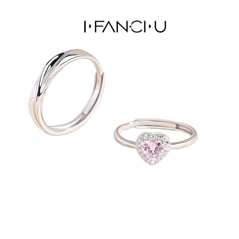【I FANCI U】Nhẫn Bạc 925 Đính Đá Zirconia Hình Trái Tim Có Thể Điều Chỉnh Kích Cỡ Dành Cho Cặp Đôi nhẫn cặp tình nhân