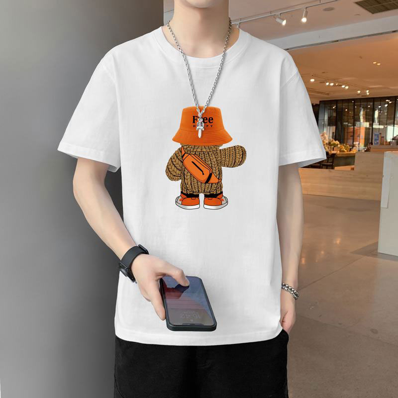 Áo Thun Tay Ngắn Cổ Tròn In Họa Tiết Phong Cách Hàn Quốc Cho Nam Size M-4XL