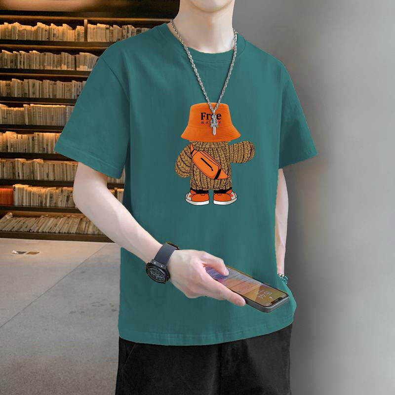 Áo Thun Tay Ngắn Cổ Tròn In Họa Tiết Phong Cách Hàn Quốc Cho Nam Size M-4XL