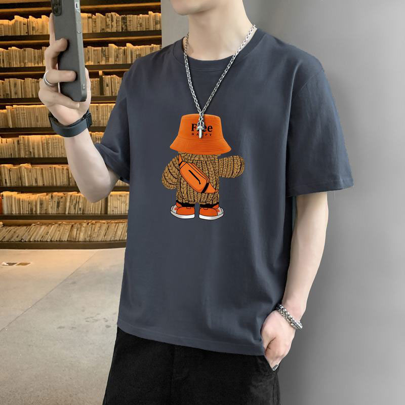 Áo Thun Tay Ngắn Cổ Tròn In Họa Tiết Phong Cách Hàn Quốc Cho Nam Size M-4XL