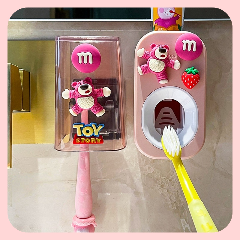 Máy phân phối kem đánh răng tự động &; Giá đỡ kem đánh răng và cốc treo tường 3 miếng trong một bộ, là treo tường cho phòng tắm, máy ép kem đánh răng cho trẻ em