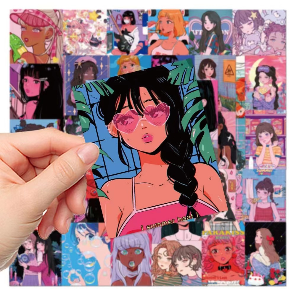 Cartoon Girl Stickers Miếng Dán Chống Thấm Nước Họa Tiết Hoạt Hình Trang Trí Laptop / Điện Thoại / Va Li