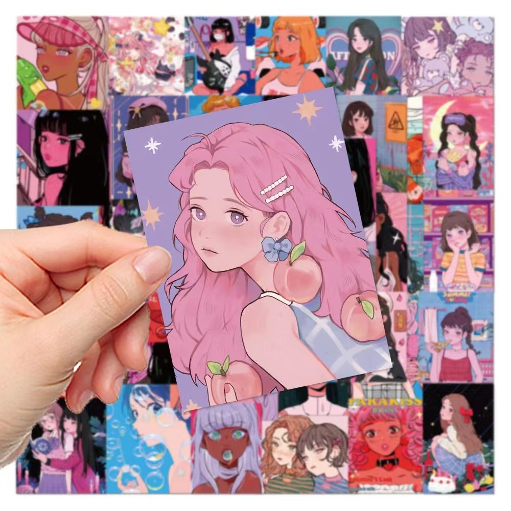 Cartoon Girl Stickers Miếng Dán Chống Thấm Nước Họa Tiết Hoạt Hình Trang Trí Laptop / Điện Thoại / Va Li