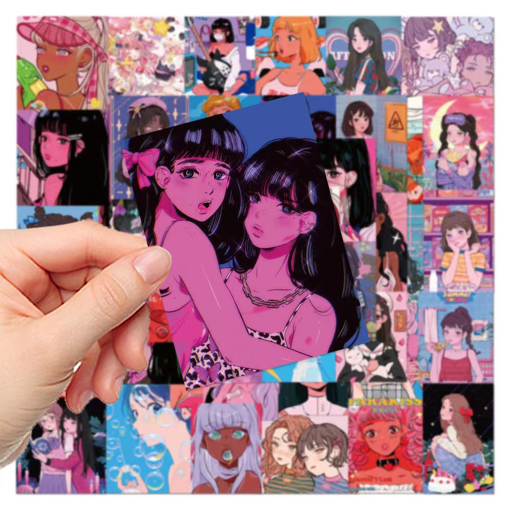 Cartoon Girl Stickers Miếng Dán Chống Thấm Nước Họa Tiết Hoạt Hình Trang Trí Laptop / Điện Thoại / Va Li