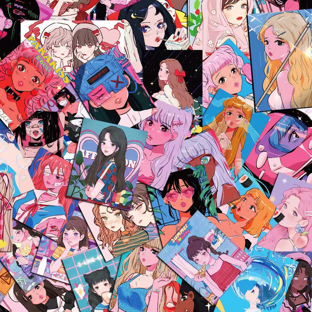 Cartoon Girl Stickers Miếng Dán Chống Thấm Nước Họa Tiết Hoạt Hình Trang Trí Laptop / Điện Thoại / Va Li