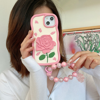 Ốp Điện Thoại Silicon Mềm Hình Hoa Hồng 3D Có Dây Đeo Cho Iphone 11 12 pro max 13 pro max 14promax