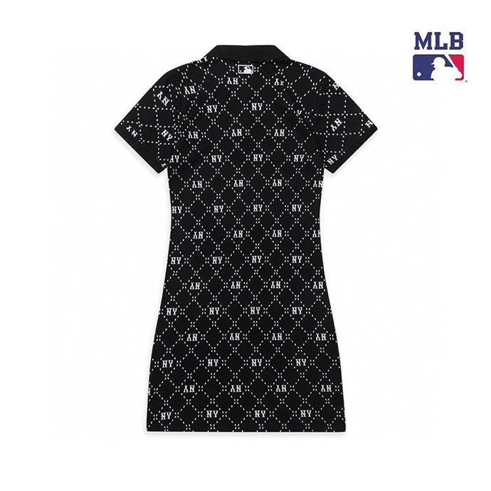 ❤❀  ❤ Mới Đầm Cotton Ngắn Tay Cổ Polo Thêu Họa Tiết MLB NY Thời Trang